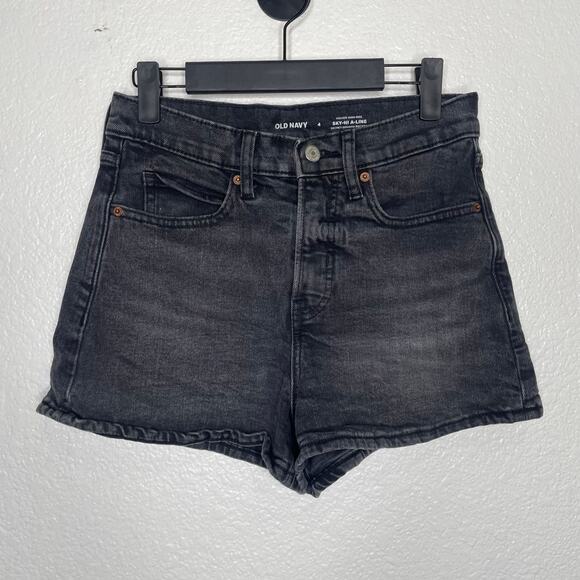 Old Navy Womens Shorts Size 4 Black Highest High Rise Ski-Hi A-Line Black Denim - Picture 1 of 10